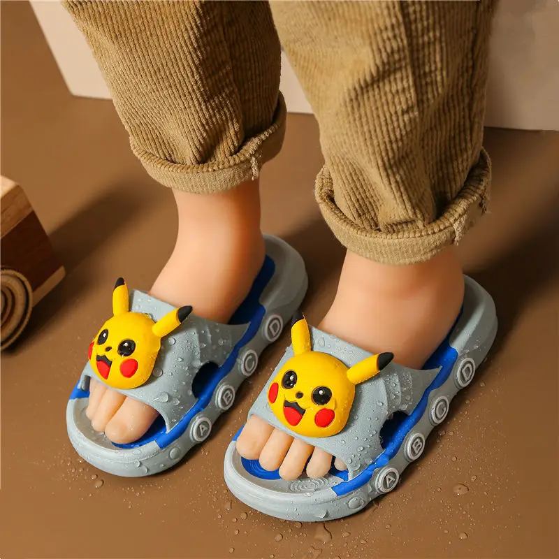 

Сандалии с мягкой подошвой для мальчиков и девочек, милые домашние Нескользящие босоножки с мультяшным принтом покемона Пикачу, лето