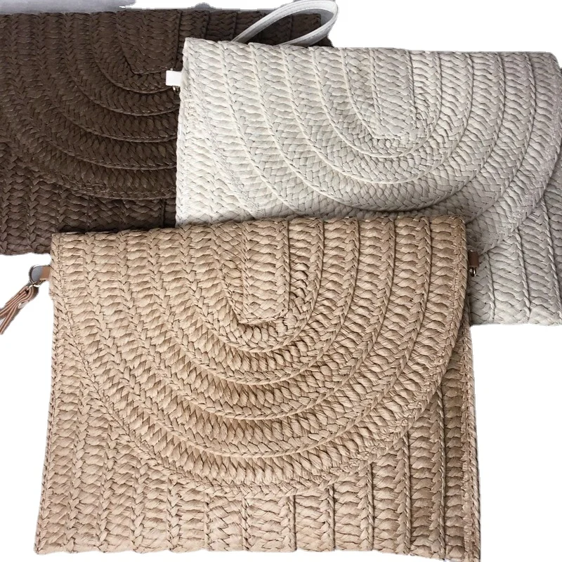 2022 New Paper and Grass Woven Bag Leisure Women's Fashion Vacation Bag Oblique Back Letter Clip Bag Handbag Shoulder Bag