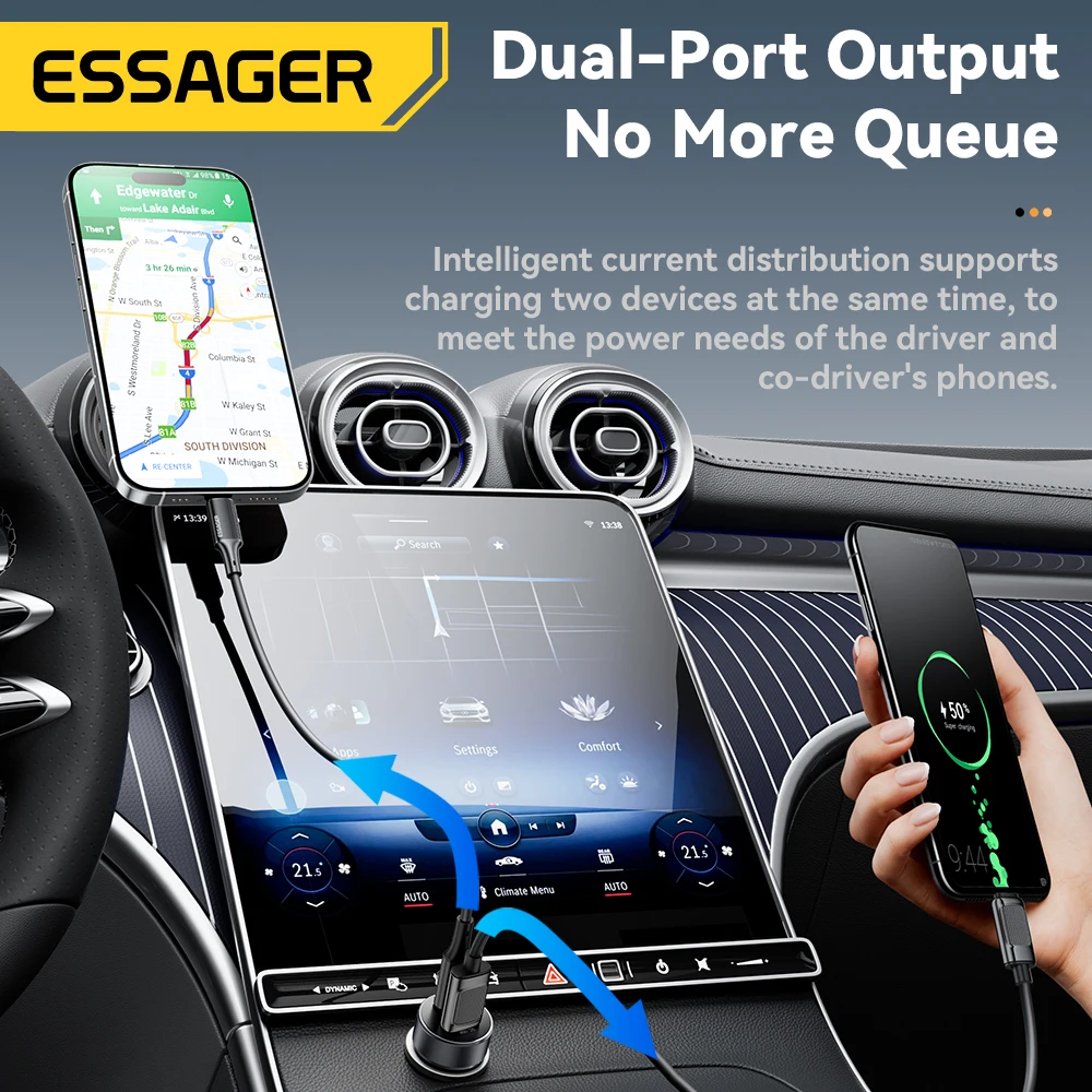 Фото Автомобильное зарядное устройство Essager 30 Вт с USB-портом QC 3,0 PPS SCP, адаптер для быстрой зарядки типа C для iPhone 16 15 14 Samsung Huawei Xiaomi №3