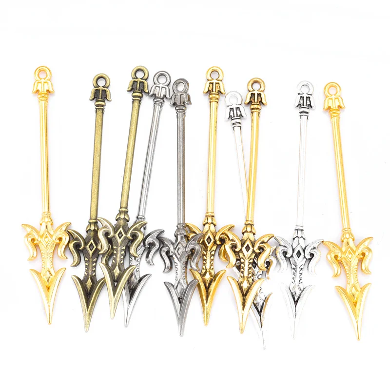 

10PCS 5 colors Mixed Alloy Charms Knight Sword Knife Gun Bow Weapons Pendant For DIY Handmade Jewelry Material 70X14mm