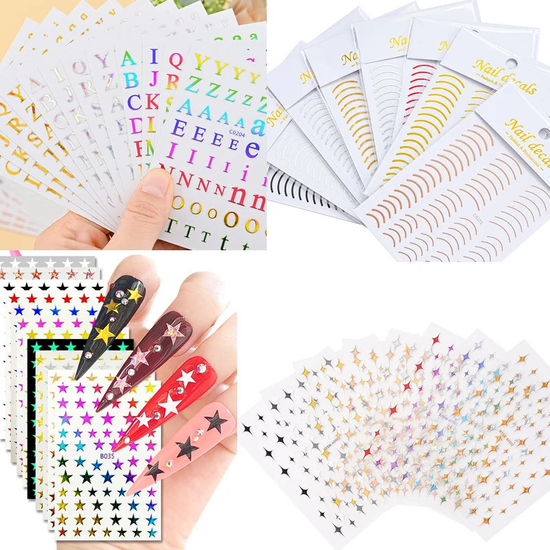 

1pcs 3D French Nail Stickers Stripe Line 5Colors Flower Letter Self-adhesive Slider Manicure Accessories DIY Nail Art Decoration