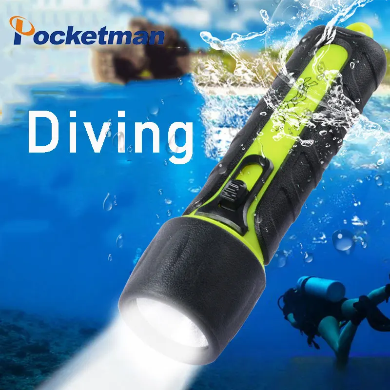 

Super Bright Professional Diving Flashlight Underwater Torch Waterproof Light Powered Portable Dive Lantern with Hand Rope