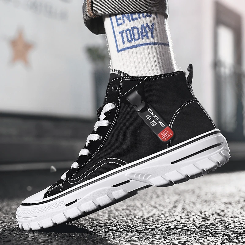 

High-top Canvas Shoes Men New Arrival Vulcanized Shoes Fashion Flats Casual Sneakers Spring Autumn Lace Up Male Walking Sneakers