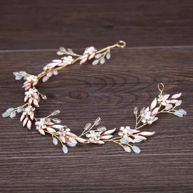 

Повязка на голову с листьями и хрустальными бусинами, свадебные украшения для волос для женщин, головной убор, аксессуары для волос ручной р...