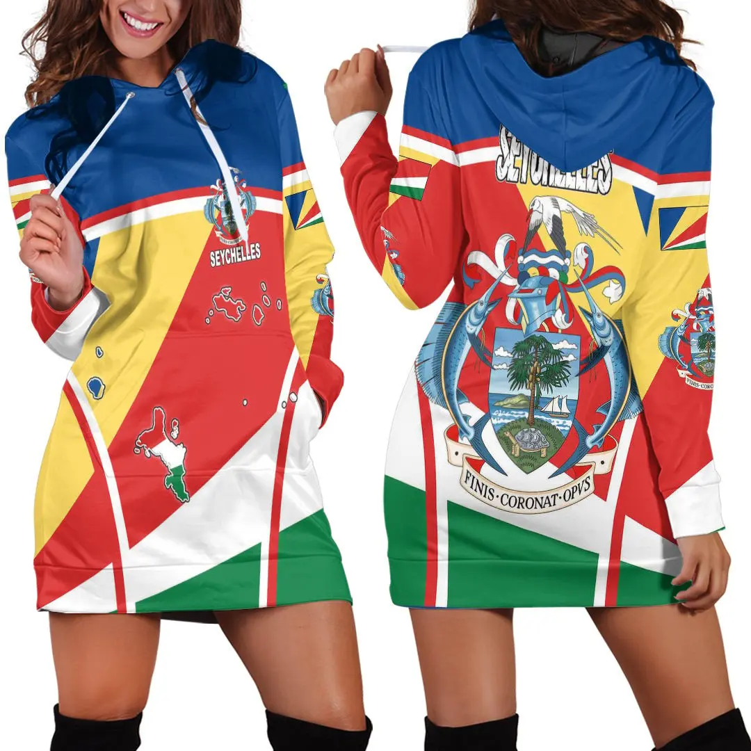 

Africa New Autumn and Winter Hoodie Women's Fashion Print Slim-fit Sweater Dress - Seychelles Action Flag Hoodie Dress