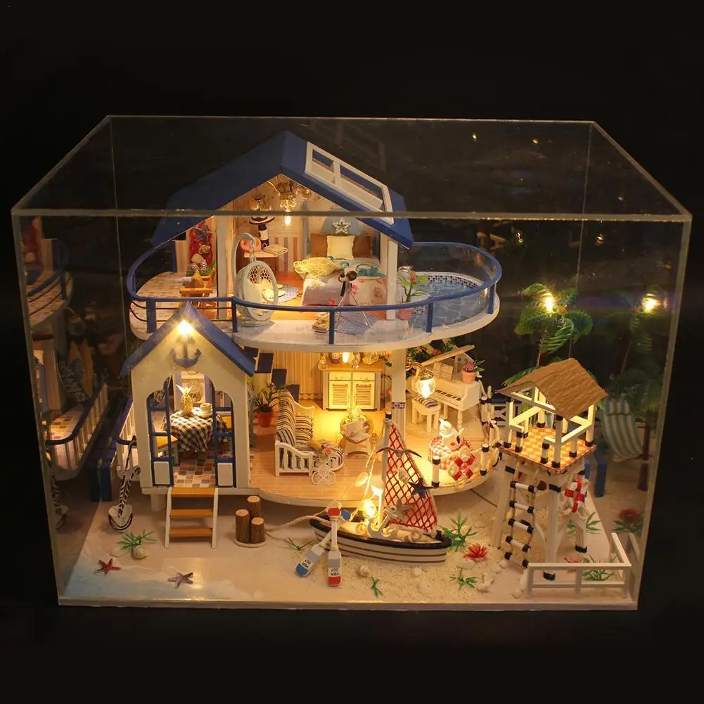 

Creative DIY Dollhouse Miniature Dollhouse Mediterranean Villa Building Kit Toys for Girlfriend Children Birthday Gifts