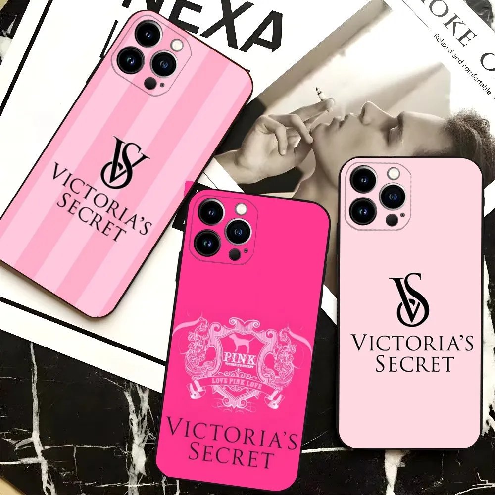 V_VictoriaS Luxury VS Pink Phone Case For iPhone 16 15 14 13 12 Pro Max 11 7 8 Plus XR XS Shockproof Silicone Soft Shell