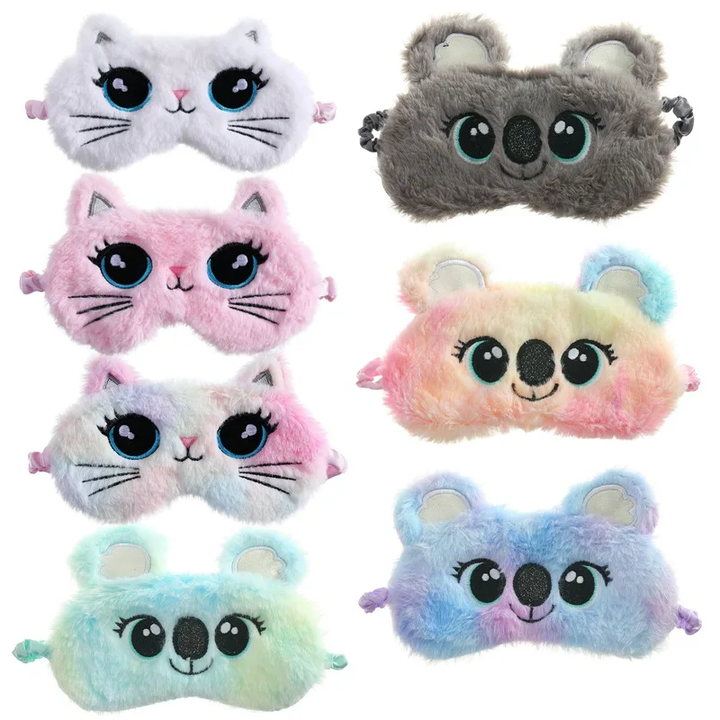 

Cute Cat Koala Eye Mask Gradient Colorful Plush Shading Eye Mask For Travel Sleeping Gift For Friend