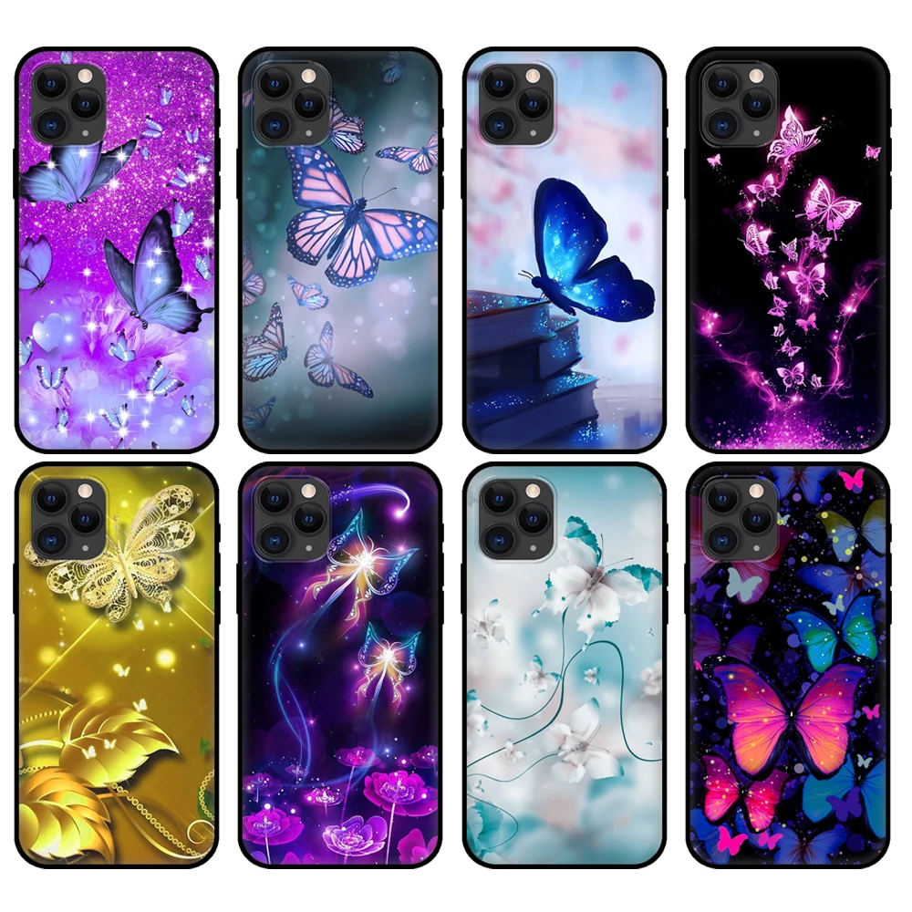 

Black tpu case for iphone 5 5s se 2020 6 6s 7 8 plus x 10 XR XS 11 12 mini pro MAX back cover Beautiful Butterfly