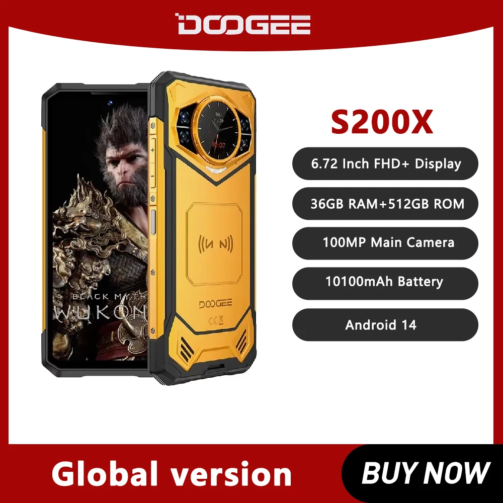 Прочный смартфон DOOGEE S200 X 5G Android 14 12 ГБ ОЗУ 512 ПЗУ 10100 мАч аккумулятор 100 МП 33 Вт 6 7