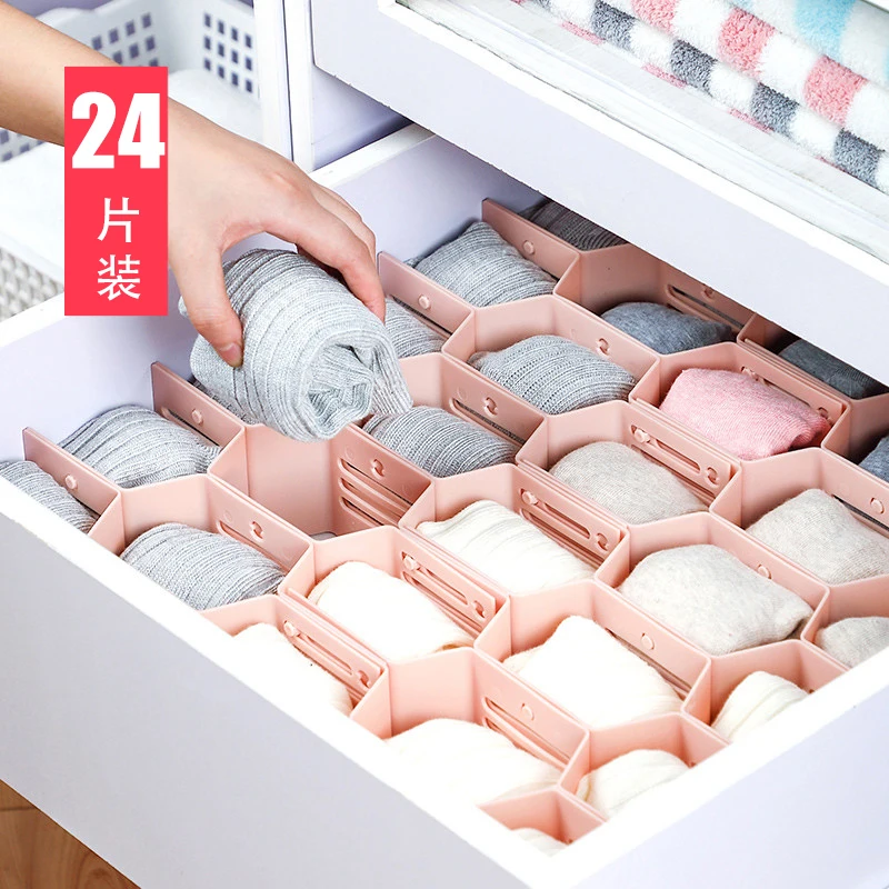 

Household Free Combination 24-piece Drawer Storage Divider Plastic Finishing Grid Plate Socks Classification Divider
