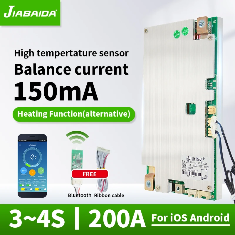 Умное соединение серии BMS JBD 4S 12 В Lifepo4 Bms 100A 150A 200A с бесплатным Bluetooth датчиком температуры, литиевая батарея с нагревом H