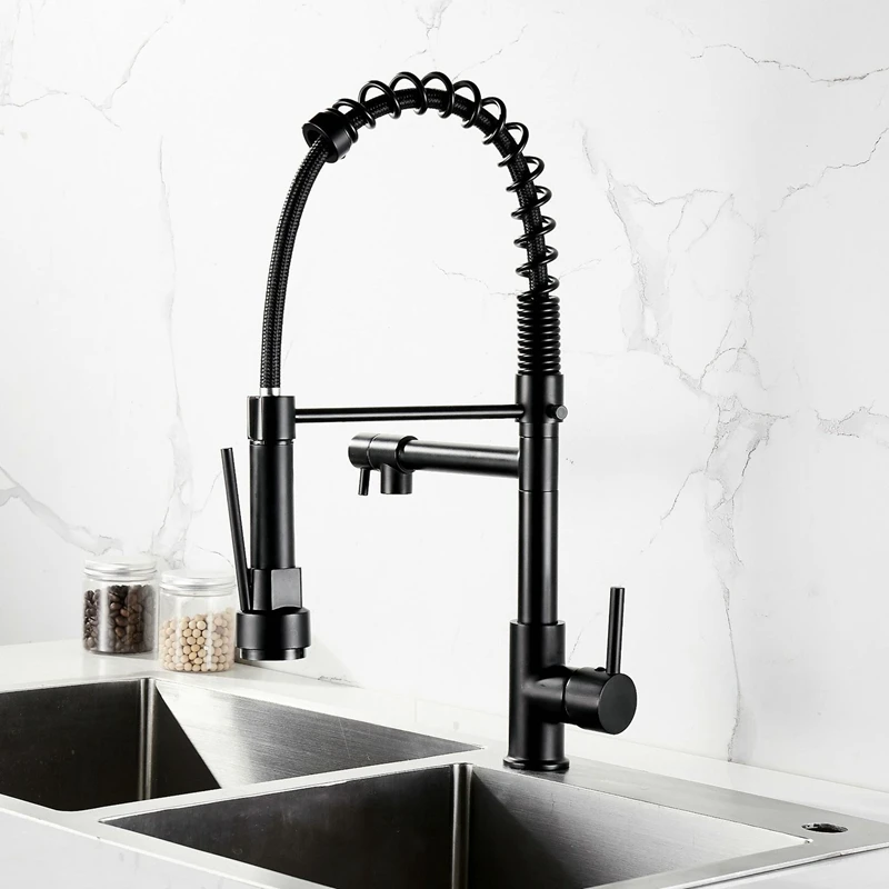 

Black Kitchen Sink Faucet Spring Pull Down Sprayer Mixer Tap Deck Mounted