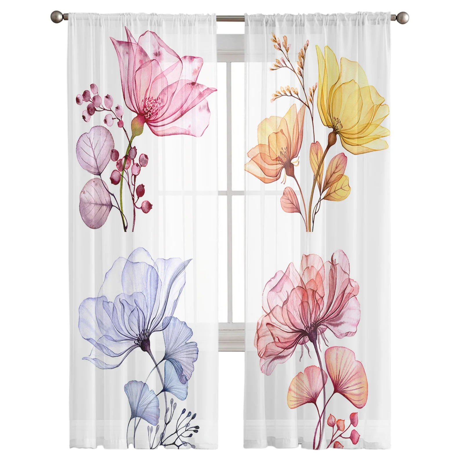 Прозрачные тюлевые занавески с акварельными цветами шторы для гостиной дома