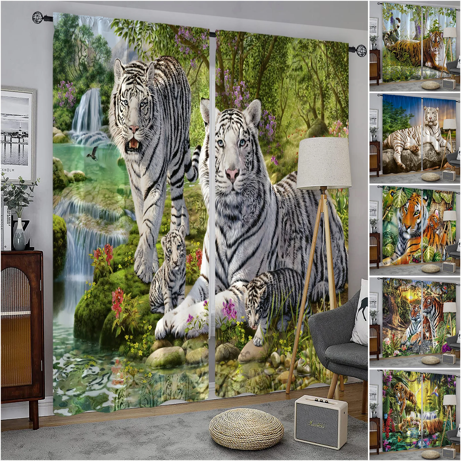 

Tiger 3D Digital Printing Bedroom Living Room Semi Blackout Curtain 2 Panels