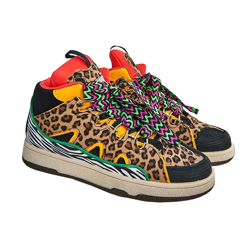 

OVXUAN Sexy Leopard Pattern Wave Line Design Ankle Platform Boots For Women Vulcanized Low Boots Leisure Colorful Ladies Shoes