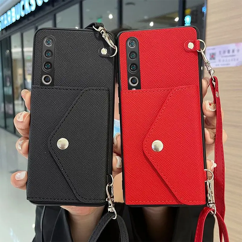 

Suitable For XIAOMI 10 Leather Soft Phone Case, Change Card Bag, Crossbody Strap Lanyard