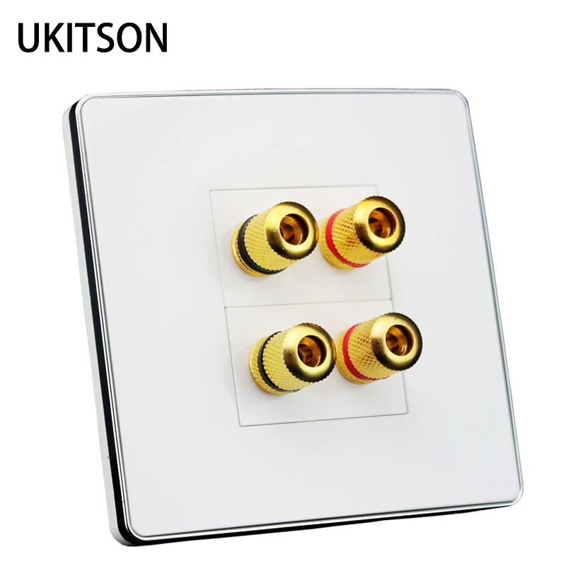 4 Ports Audio Hifi Sound Speaker Plug Luxury Wall Faceplate Panel Cover Outlet With 4 Banana Connectors Socket
