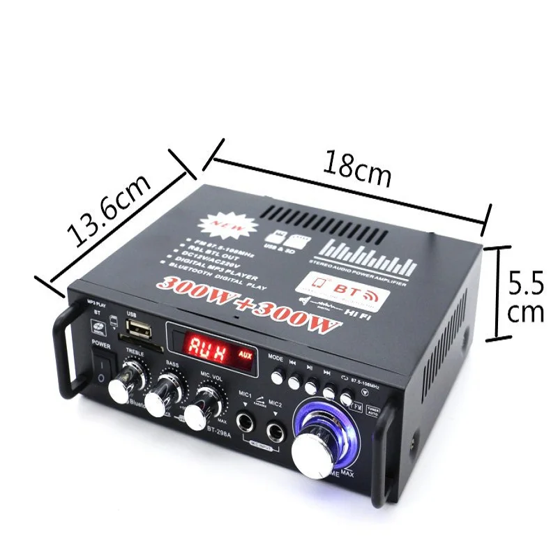 Цифровой стереофонический усилитель мощности HIFI 300Вт+300Вт BT-298A с Bluetooth, 12В220В (art.: 3920daf4bbca6) - 3920daf4bbca6