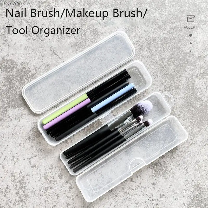 NEW 1Pc Transparent Rectangle Nails Brush Storage Box Buffer File Nail Art Rhinestones Decorations Nail Art Equipment Tools Case