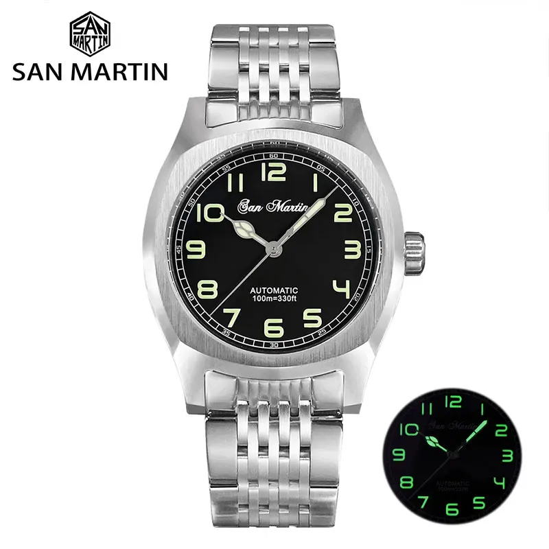 

Часы San Martin мужские с сапфировым стеклом, люксовые водонепроницаемые механические светящиеся с механизмом PT5000, 38 мм, 10 бар