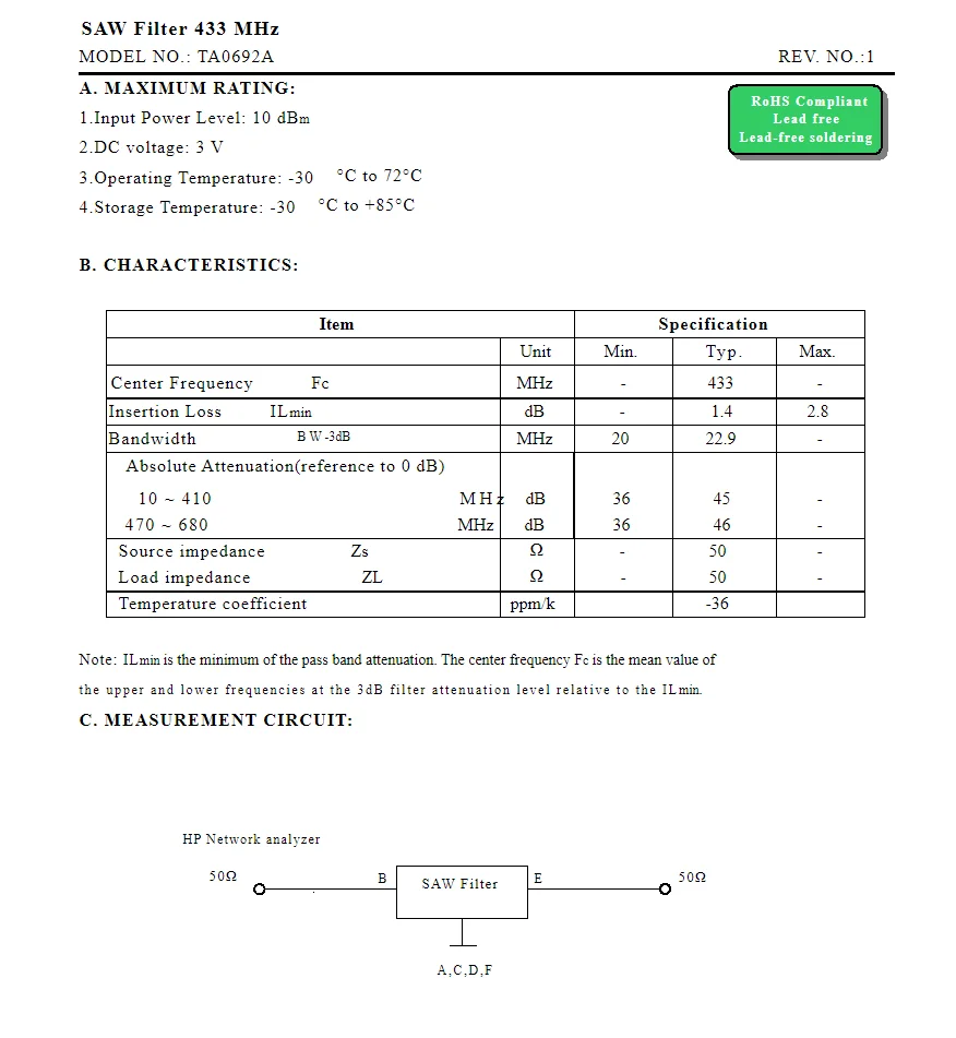 10 шт. TA0692A код 692 новый оригинальный 433 МГц упакованный SMD пильный фильтр