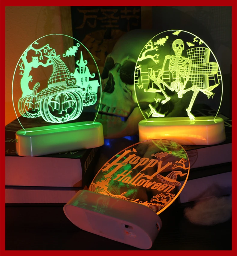 

Halloween 3D Led Night Light Pumpkin Ghost Lamps Decoration 6 Colors Changing Room Desk Table Lamp Usb Charging Battery