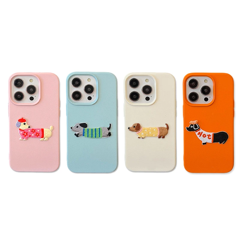 Корейский симпатичный мультяшный вышитый щенок кожаный чехол с рисунком для iPhone