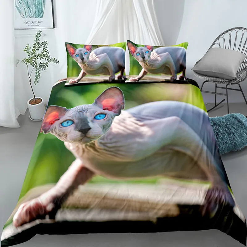 

Duvet Cover King Queen Lovely Pet Kitty Bedding Set Kids Teens Adults Cute Animal Soft Polyester Quilt Cover Canadian Sphynx Cat