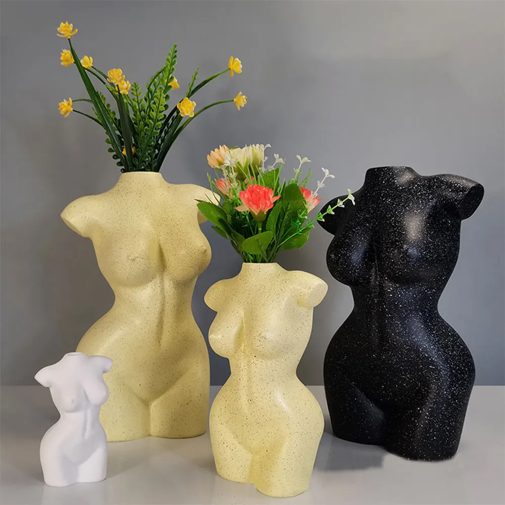 

Modern Resin Nude Female Sculpture Flower Vase Body Art Design Flower Pots Creative Female Table Decoration