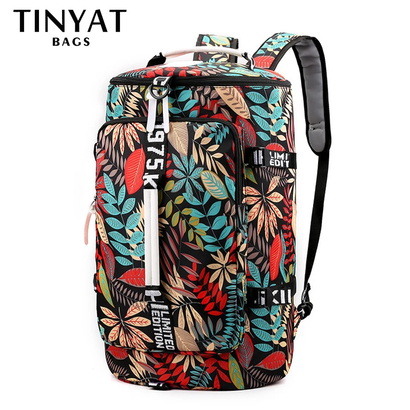 TINYAT Sports Women's Travel Bag Weekend Print Leaf Travel Backpack Ladies Large Capacity Luggage Bags Multifunction Crossbody