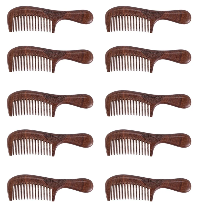 

10X Unisex Sandalwood Comb Women Men Home Travel Wood Anti-Static Fine-Tooth Comb Wooden Handles Hair Comb