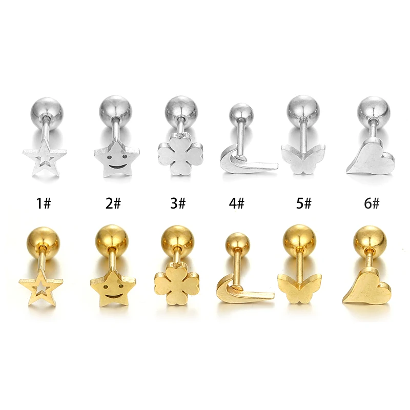 

1Piece 20G Stainless Steel Barbell With Star Heart Butterfly Ear Cartilage Helix Piercing Earring