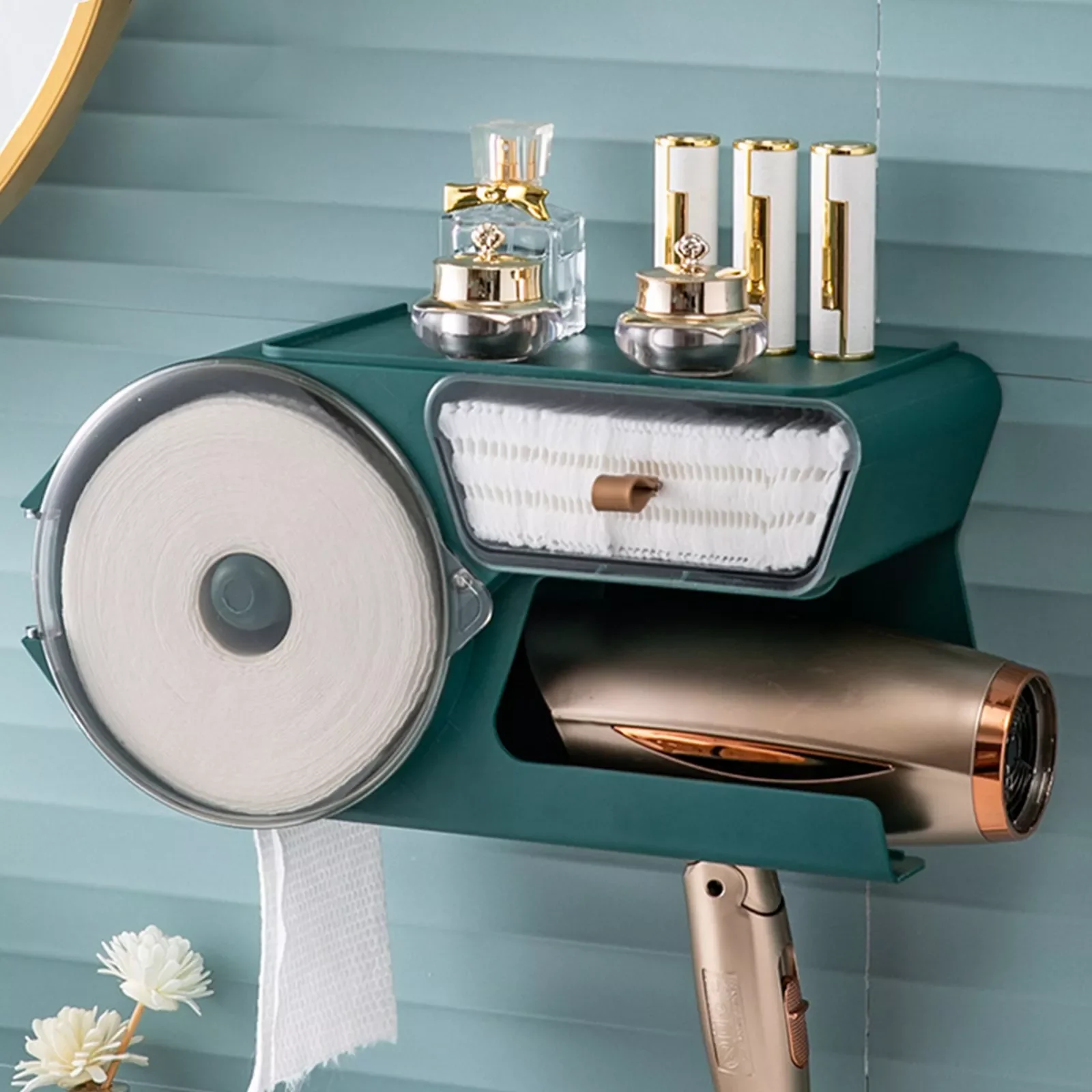 

NEW2023 Double-layer Multi-functional Storage Shelves & Racks Punch-free Toilet Bathroom Paper Towel Hair Dryer Rack Dropshi