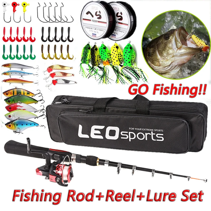 NEW Fishing Rod Full Kits with 1.6M Telescopic Sea and Spinning Reel Fishing Baits Lure Set Travel Fishing Gear Accessories Bag