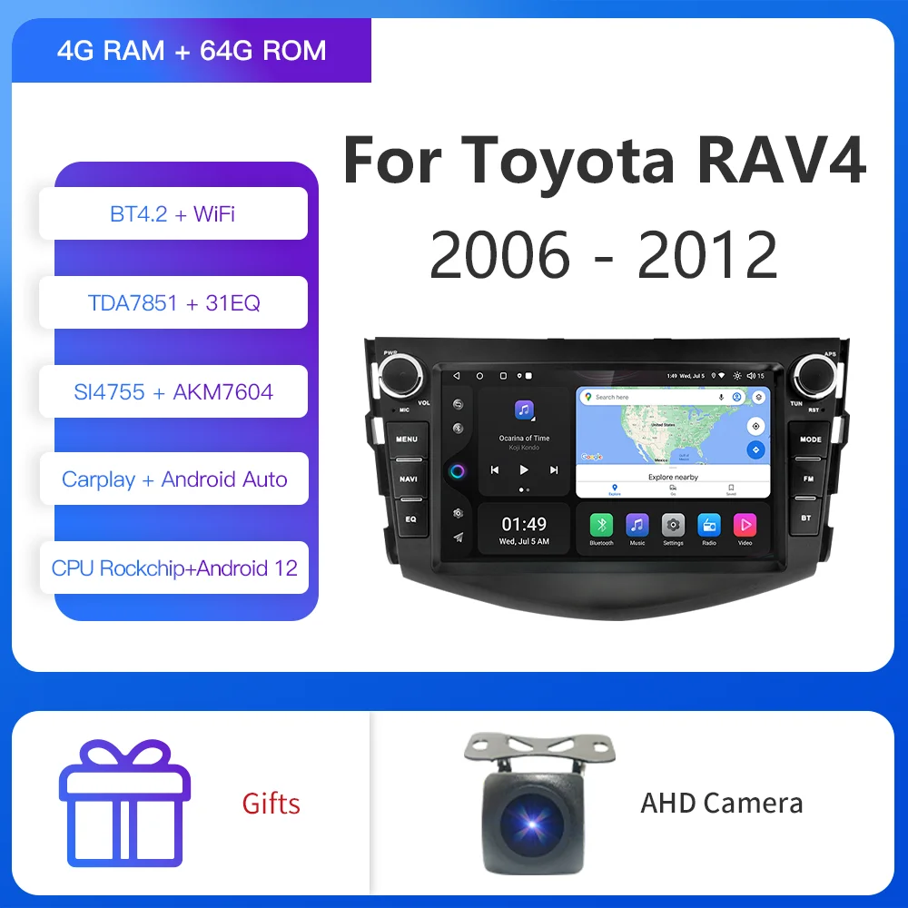

Автомобильный мультимедийный плеер Kapud, 8 дюймов, Android 12, радио, навигация для Toyota RAV4 xa30 2006 2007-2011 2012, стерео, GPS, DSP, CarPlay, авто