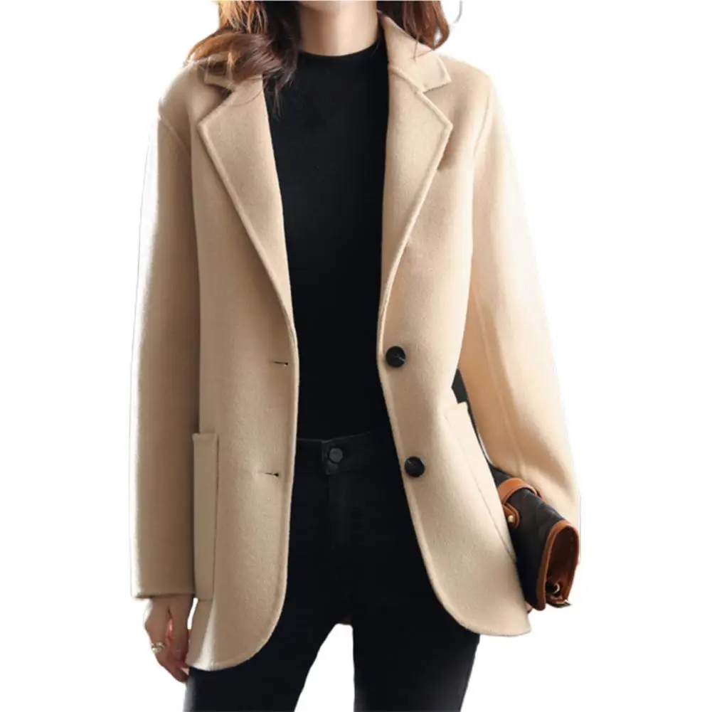 

Женское зимнее пальто, однотонный Свободный кардиган с отложным воротником, сохраняющий тепло, однобортное осеннее пальто с длинными рукавами