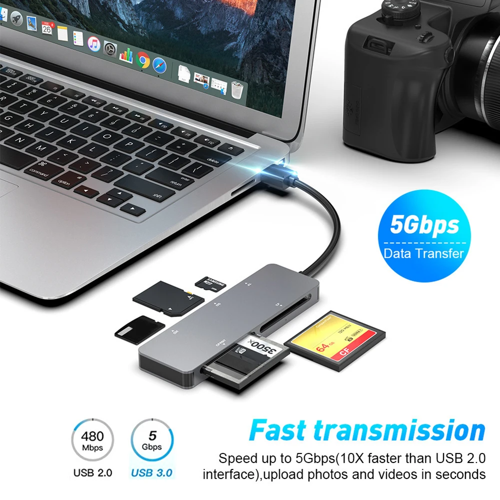 

5 в 1 USB 3,0 USB / Type-C смарт кардридер для CFast/CF/XD/Secure Digital/TF кардридер сплиттер адаптер