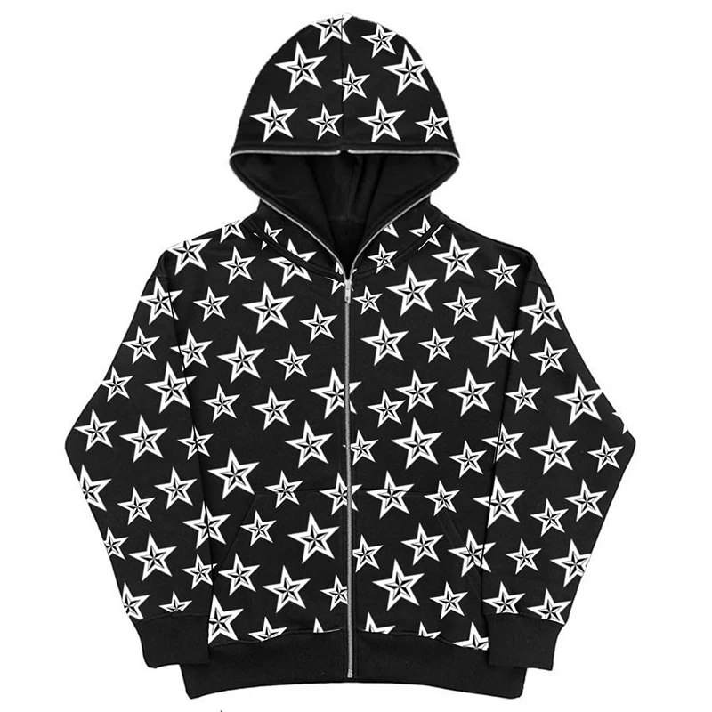 

Men's hoodie Gothic sports coat long-sleeved zippered hoodie Fashion star pattern printing Super Dalian hoodie jacket black Y2k