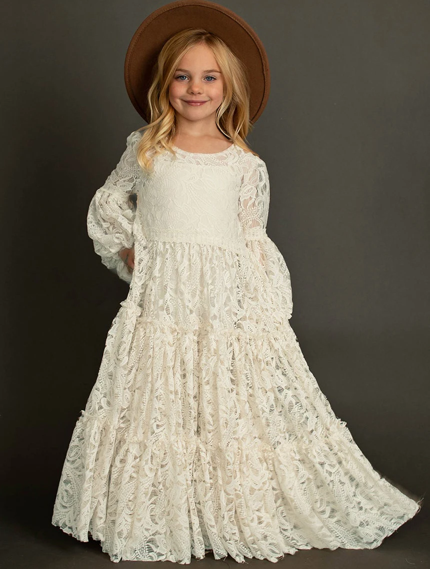 

Spring And Autumn New Lace Mesh Dress Family Party School Performance Evening Dress Fashion Versatile Wedding Flower Girl Dress