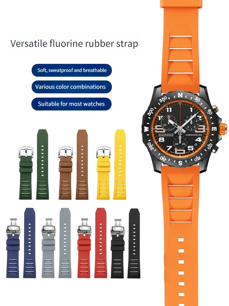 Fluorororubber Strap Suitable for B-r-e-i-t-l-i-n-g Avenger Tudor Little Safflower Blancpain Fifty Finds Rubber Watch Men