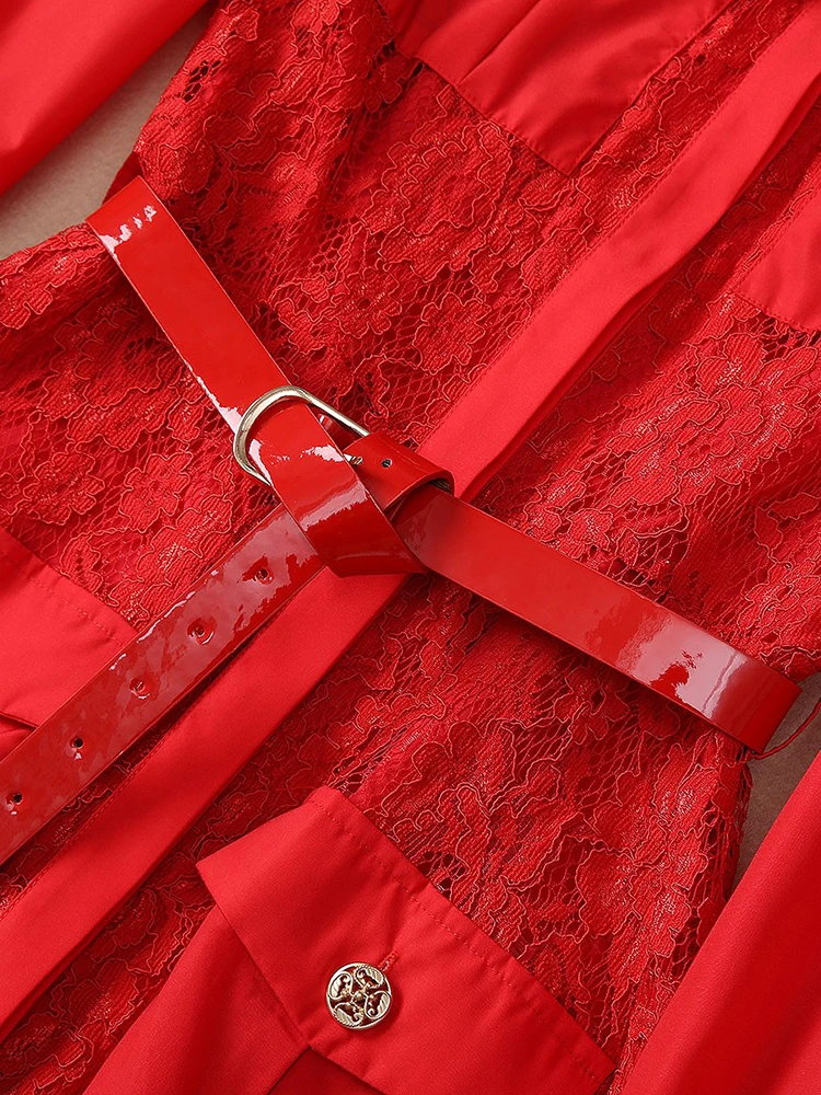 Женское офисное кружевное платье AELESEEN с отложным воротником