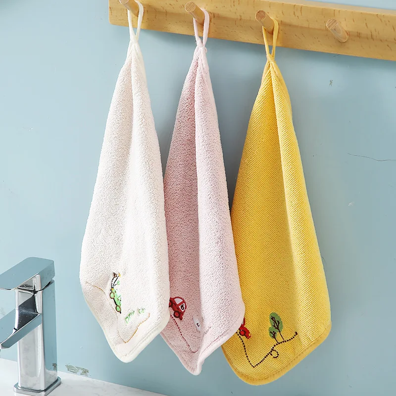 

Coral Velvet Hand Towel Cartoon Hangable Children's Small Towel Square Towel Hairless Bathroom Kitchen Absorbent Handkerchiefs