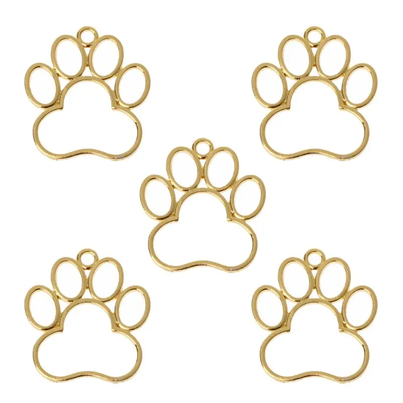 

5Pcs Cup Flower Pet Dog Footprint Blank Frame Pendant Open Bezel Setting UV Resin Jewelry Making DIY