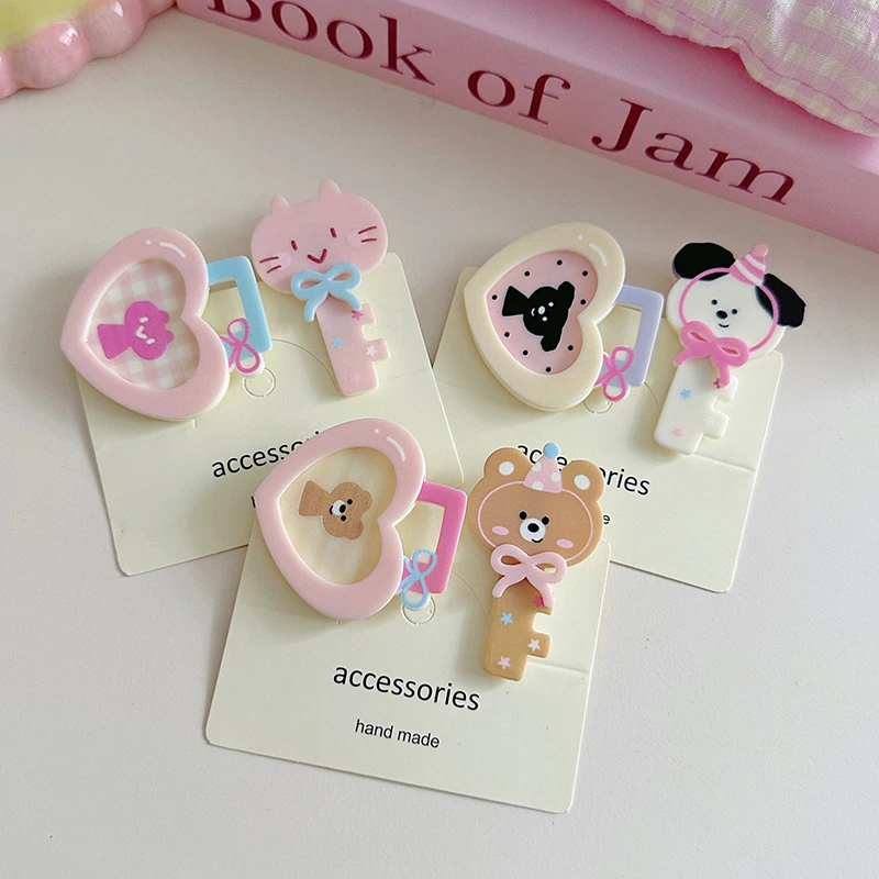 Форма замка и ключа заколка для волос с маленькими животными милая мультяшной