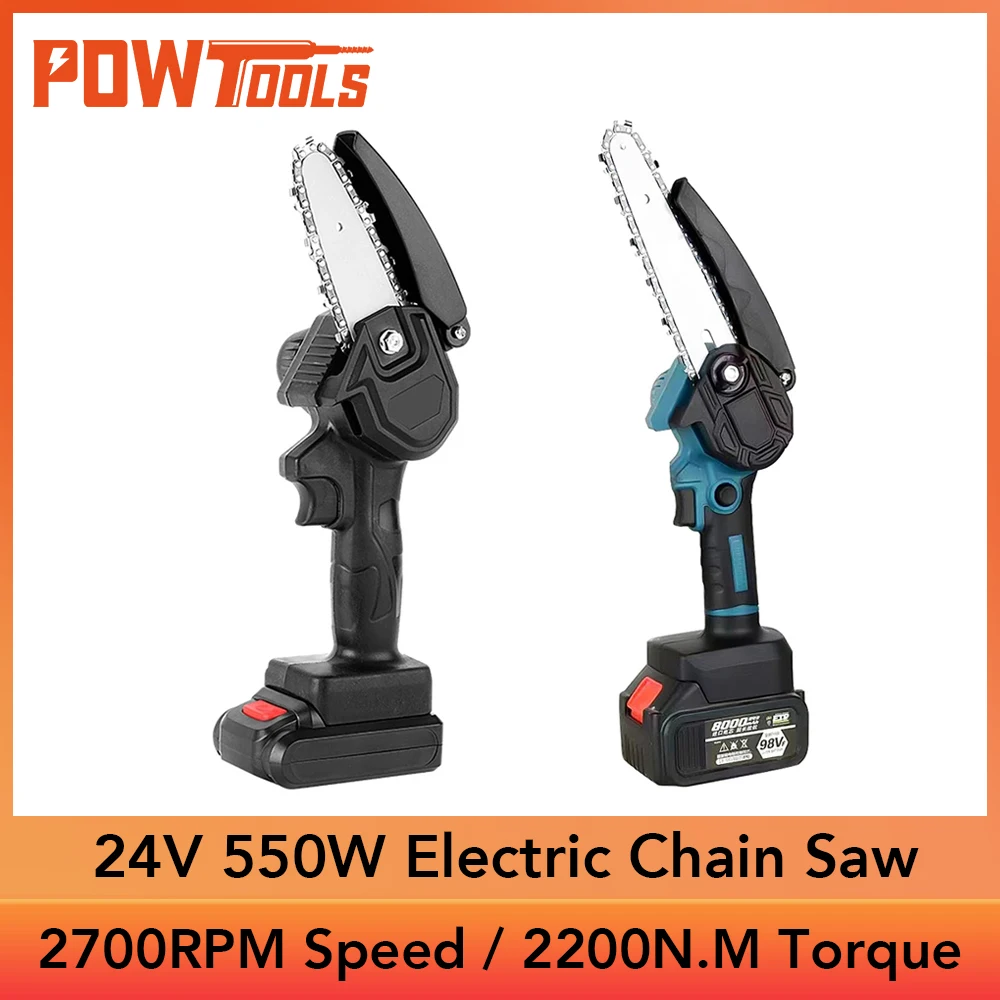 

Powtools 24V 4 6 Inch Chain Saw Cordless Mini Handheld Pruning Woodworking Electric Cutting Tool with 1300mAh Battery
