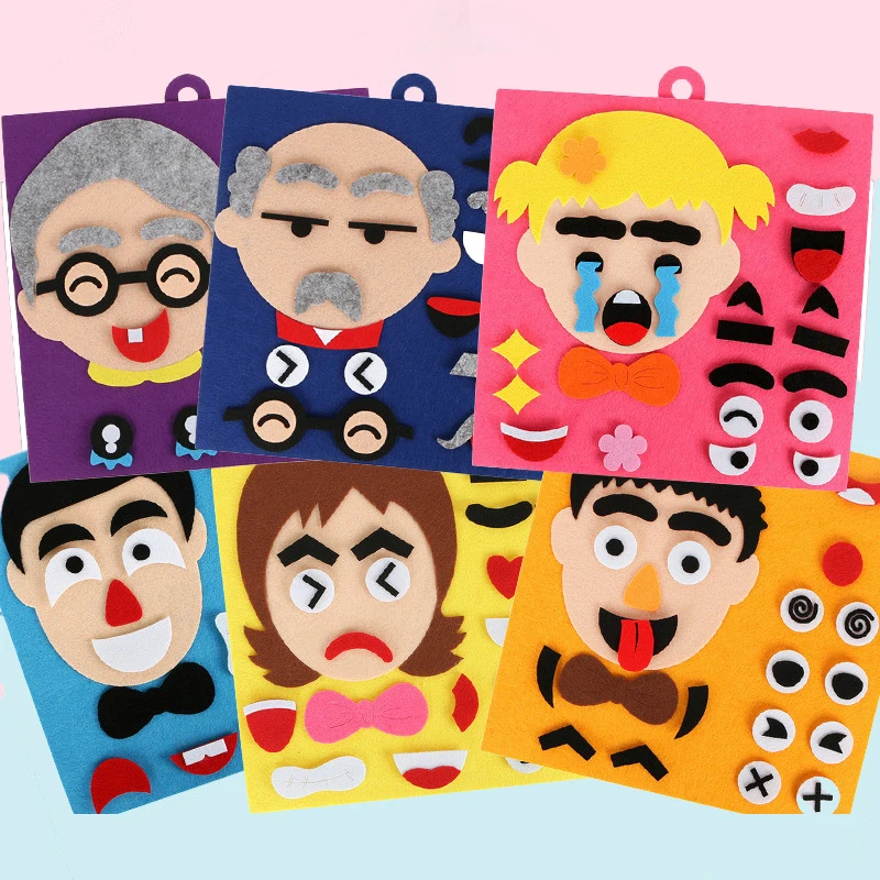 

Children's Expression Puzzle Non-woven Handmade Material Package Facial Features Change Expression Stickers Play Teaching Aids