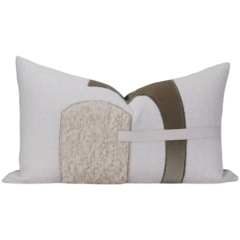 

Patchwork Cushion Cover 30x50cm Home Decoration Sofa Cushions Light Simple Waist Pillow Case Brown White Leather Pillows