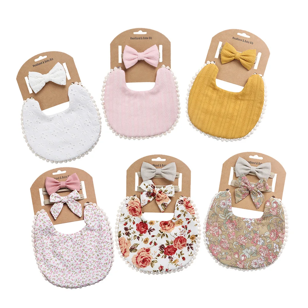 

Fashion Baby Bibs+baby Headbands Set Cotton Floral Print Lace Burp Cloths for Infant Baby Stuff Newborns Baby Accessories