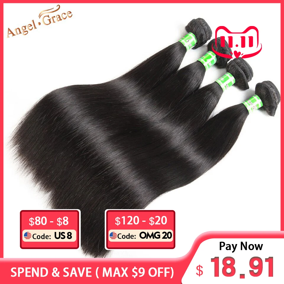 Фото Натуральные Прямые перуанские пучки волос Angel Grace 100 г/шт. 1/3 пряди можно купить